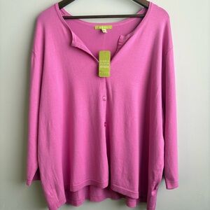 Sigrid Olsen 3X NWT Pink Henley Sweater Carnation Trellis Paisley $129